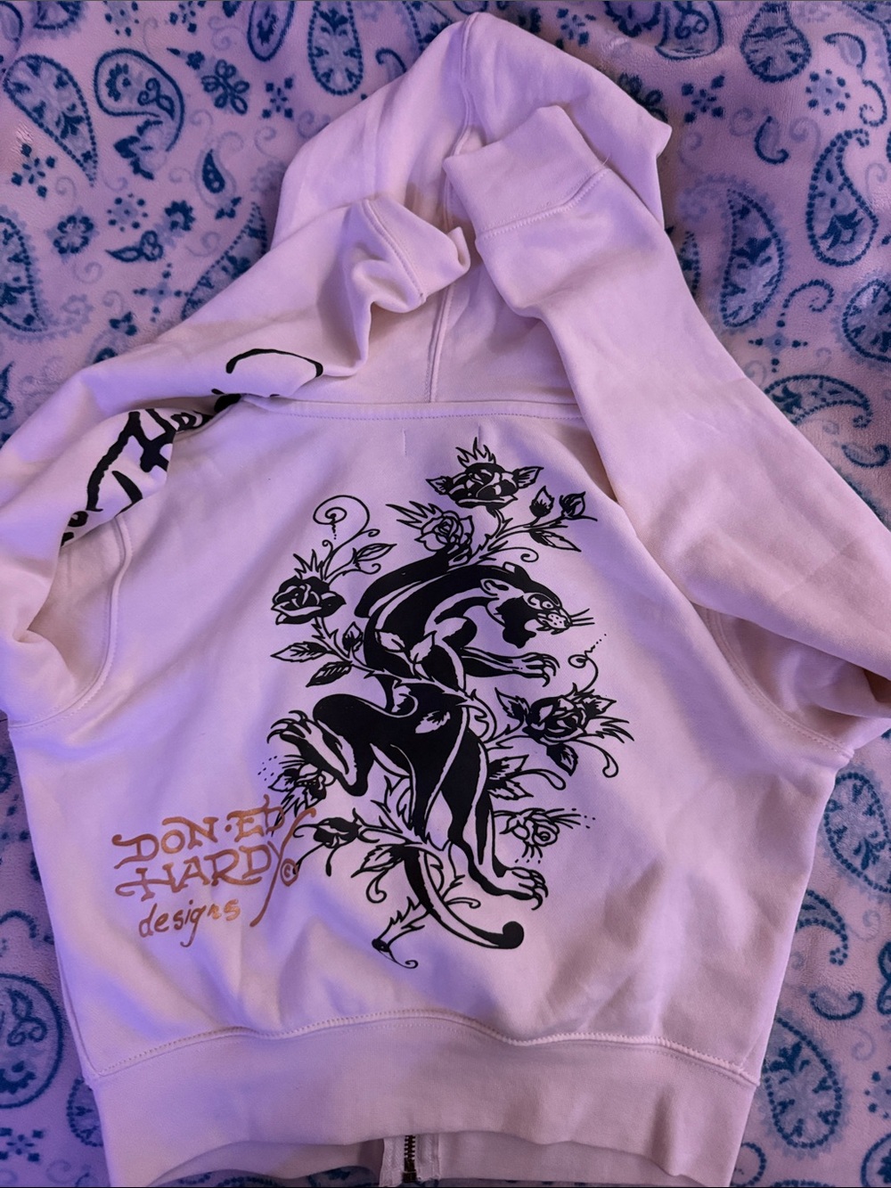 Ed Hardy Girls' White Graphic Zip-Up Hoodie